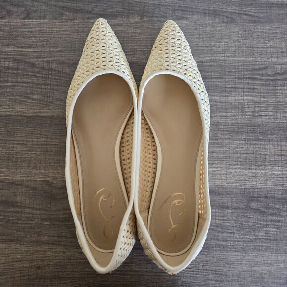 Sam Edelman Wanda Woven Raffia Pointed Toe Ballet Flats Ivory/Natural Womens 8.5 - Picture 5 of 12